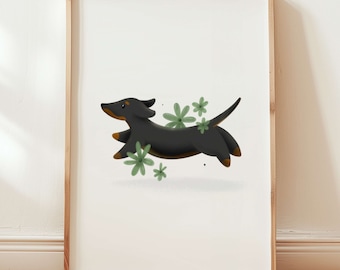 Daisy Dogs / Dachshund Art Print / Weenie Dog Wall Art