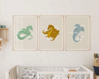 Dragones de Milo / Dragon Nursery Wall Art Set / Descarga digital