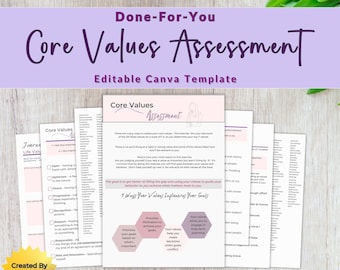 Done For You Core Values Assessment Worksheet Coaching Templates Journal Prompts Coaching Assessment Worksheet