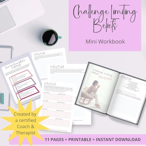 Limiting Beliefs Workbook Limiting Beliefs Worksheet Mental Health Journal Prompts Self-Esteem Worksheet Limiting Beliefs Journal Prompts