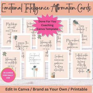 Tarjetas de inteligencia emocional Baraja de cartas de afirmaciones de regulación emocional Hecho para ti Plantillas de coaching de vida Baraja de cartas imprimible en Canva