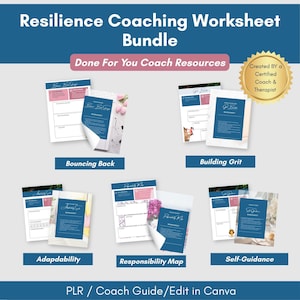 Resilience Worksheet Bundle for Coaches PLR, Editable Canva Templates, Done For You Client Resources