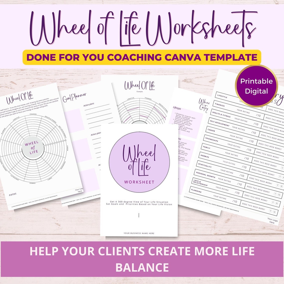 Wheel of Life Coaching Worksheet Template Life Coach Toolkit Life Balance Wheel Canva Template