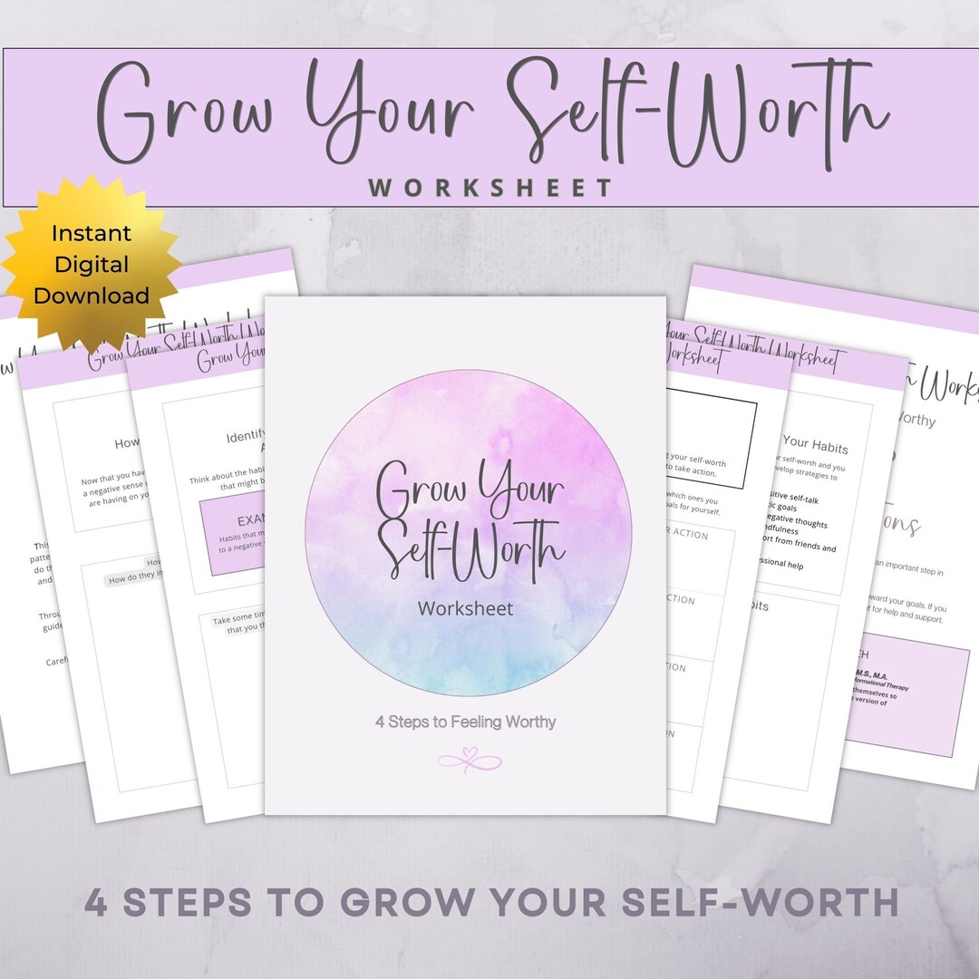 Self Worth Worksheet Self Esteem Workbook Self Worth Journal Self Love