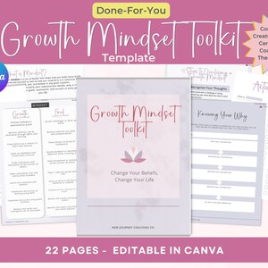 Done For You  Coaching Worksheets Growth Mindset Canva Template Growth Mindset Journal Prompt Templates Positive Mindset Coaching Workbook