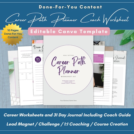 Career Path Planner Toolkit, Editable Canva Coaching Template, 31-Day Clarity Journal PLR