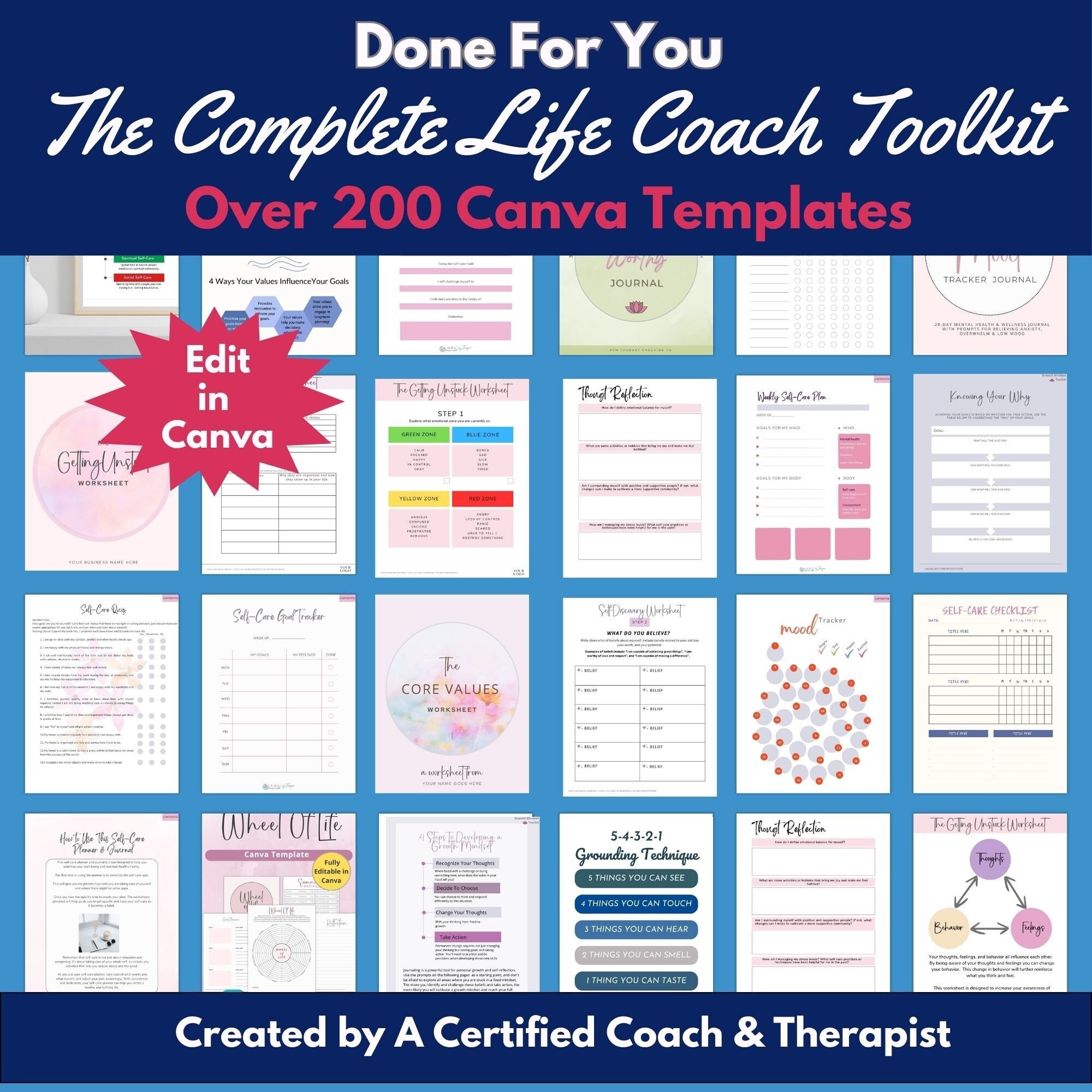 Coaching Worksheet Template Life Coach Worksheet Bundle Canva Template ...