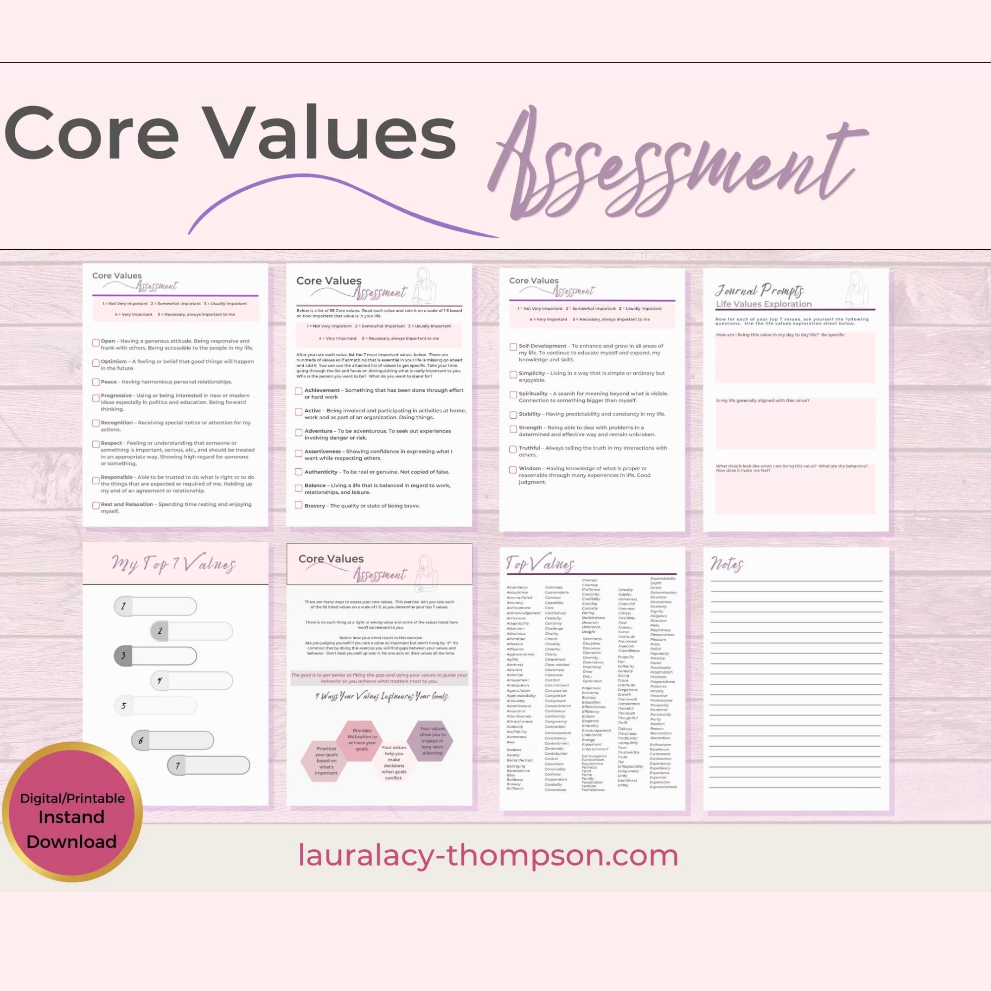 Core Values Assessment Worksheet Core Values Journal Prompts Coaching Assessment Core Values