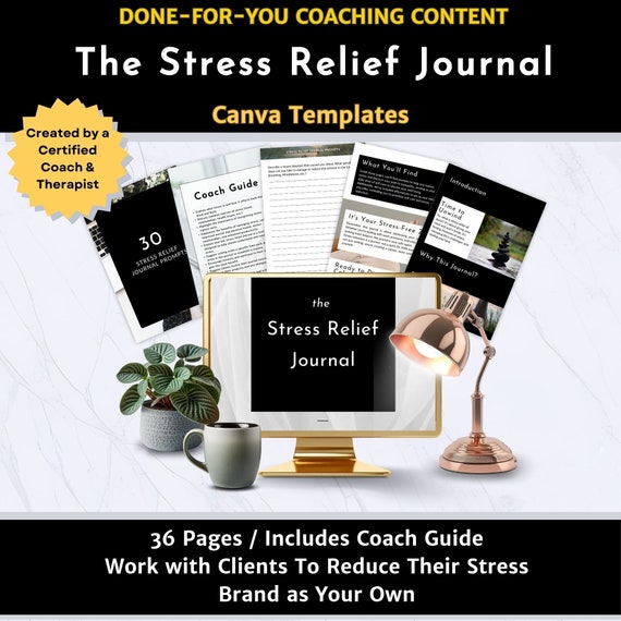 Stress Relief Journal Canva Template: Coaching Prompts (Digital Download)