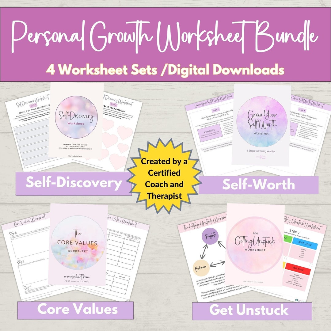 Personal Growth Worksheet Bundle Tools Increase Selfworth and Self