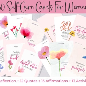 50 tarjetas de autocuidado imprimibles para mujeres Tarjetas de afirmación de salud mental de autocuidado Amor propio Afirmación positiva Regalo de atención plena para ella