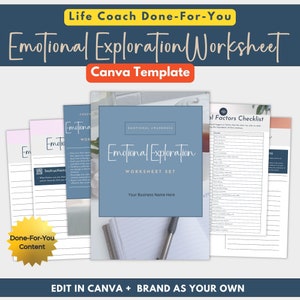 Life Coach Done For You Emotional Exploration Worksheet Template Canva Emotional Regulation Worksheet Life Coaching Tool Emotion Processing