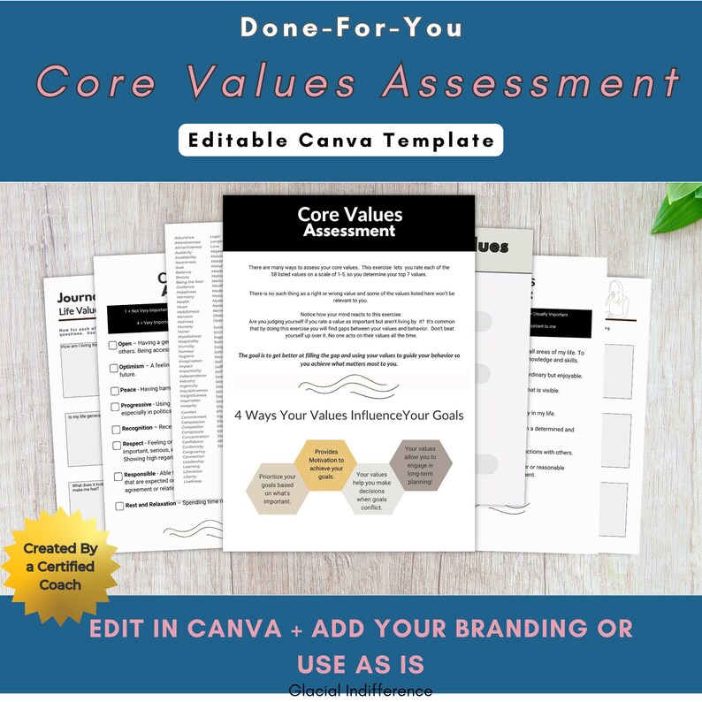 Core Values Assessment Worksheet: Coaching Canva Template (digital ...