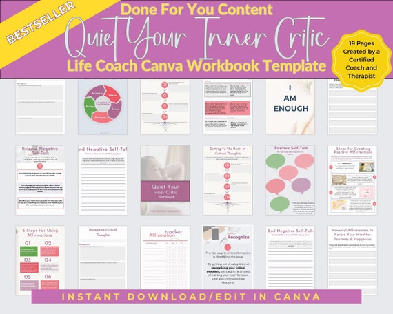 Inner Critic Workbook Canva Template: Life Coach Resources (Digital Download)