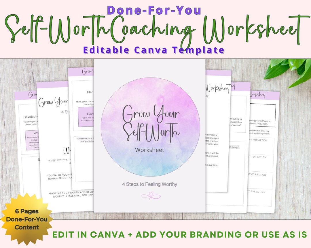 Self-worth Life Coach Worksheet Life Coach Canva Template Self-esteem ...