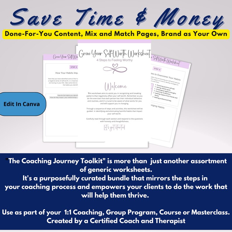 Coaching Worksheet Template Life Coach Worksheet Bundle Canva Template ...