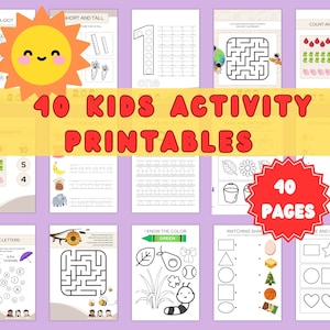 40 Kids Activity Printable Summer Activity  Book for Kids Summer Activities Printable Activity Pages for Kids Coloring Page Word Search