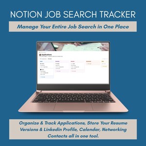 Job Application Tracker Notion Template with Interview Calendar & Networking Log,  Resume Versions, LinkedIn Profile