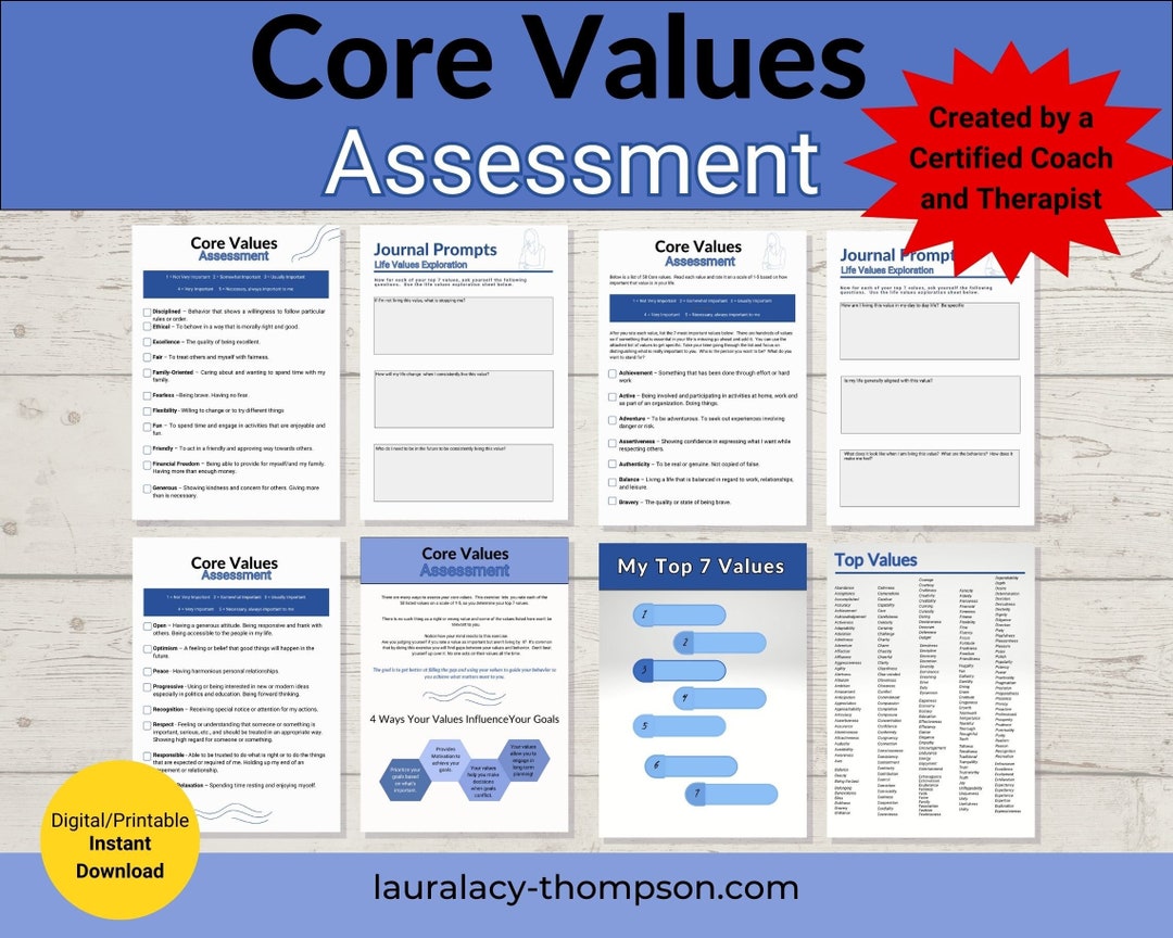 Core Values Worksheet Core Values Assessment Journal Prompts Core Beliefs Worksheets Core Values