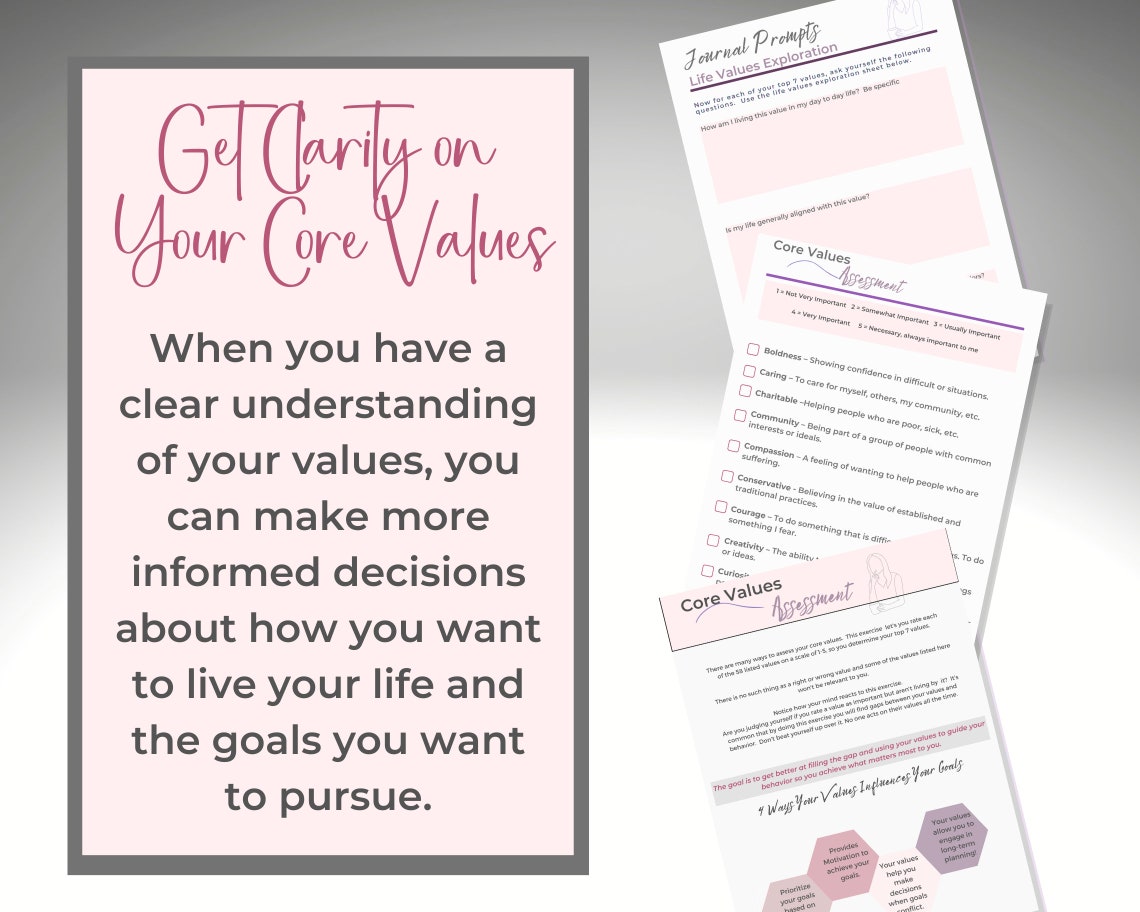 Core Values Assessment Worksheet Core Values Journal Prompts Coaching Assessment Core Values