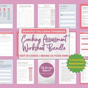 Done For You Life Coach  Worksheet Canva Template Bundle, Coaching Assessments, Confidence, Core Values, Self-Care + More, PLR Coach Tools