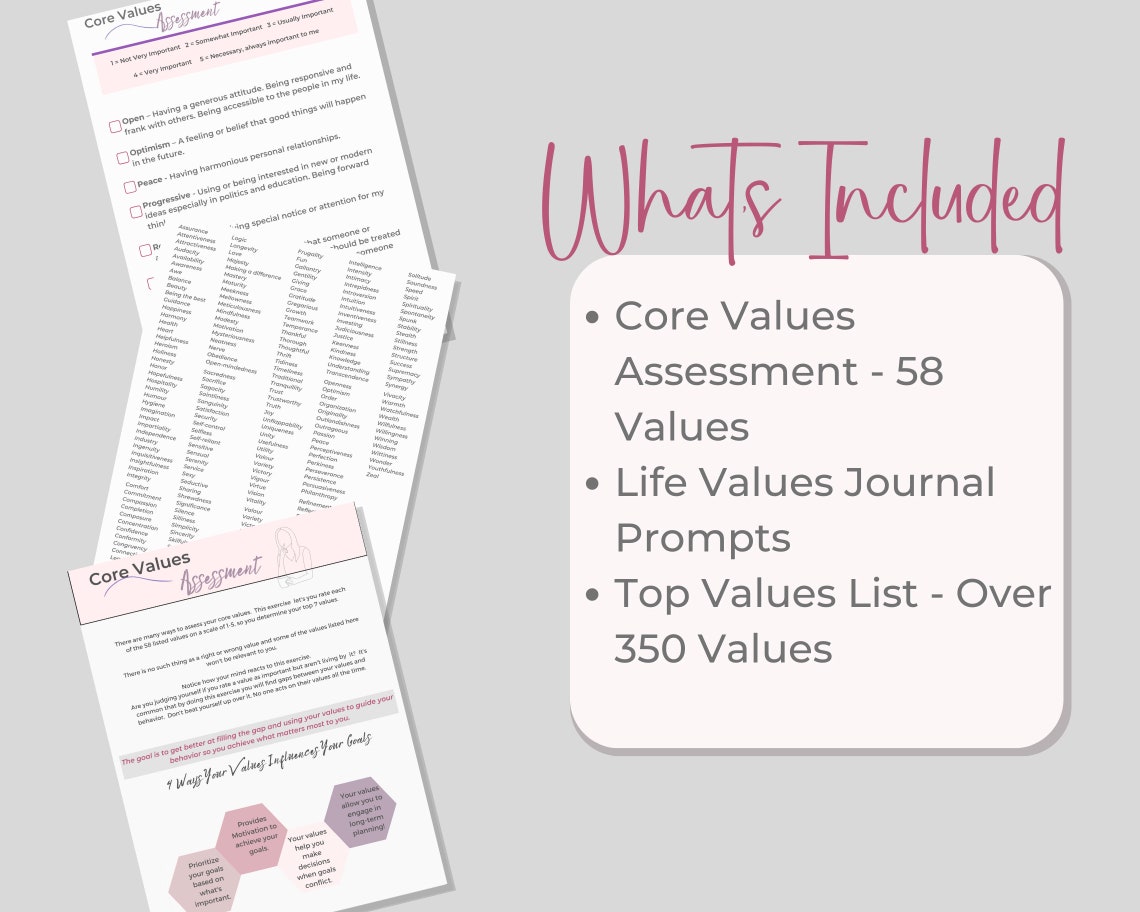 Core Values Assessment Worksheet Core Values Journal Prompts Coaching Assessment Core Values