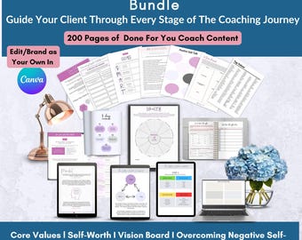Essential Life Coach Worksheet Bundle Canva Templates, 22 Done-For-You Coaching Tools PLR