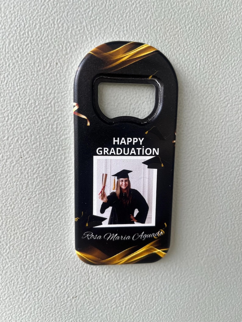 Personalized Graduation Magnet, Class of 2025 Gift, Custom Grad Favor, Gold-Black Themed Gifts image 3