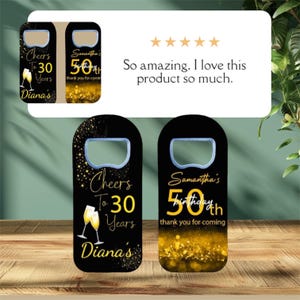 50th, 40th, 30th Birthday, Unique event giveaways, bulk invitation favors, personalized bottle opener, custom design magnets,event souvenirs
