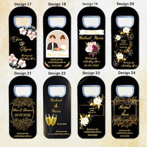 Personalized Magnet Bottle Opener Wedding Favor, Custom Party Gifts, Birthday Favor 30th, 35th, 40th, 50th Black Gold Themed