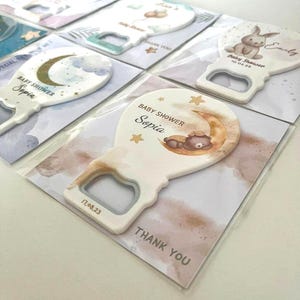 20 Stück individuell gestalteter ballonförmiger Flaschenöffner-Magnet | Personalisiertes Gastgeschenk mit Karte und Verpackung | Geburtstags-Baby-Dusche-Geschenk