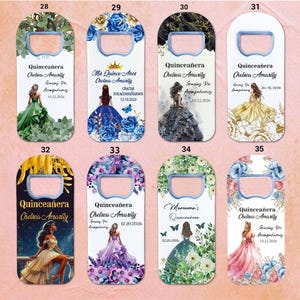 20 stuks, gepersonaliseerde quincenera-bedankjes, flesopenermagneet met quinceanera-thema, 15e verjaardagsfeestje