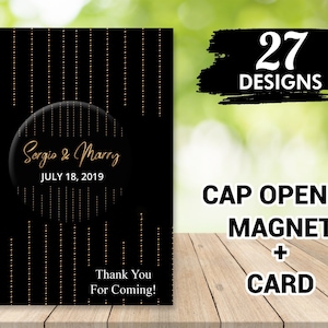 Save the Date Magneten + Kaarten Gouden Kaart Magneet Unieke Uitnodiging Aangepaste Gepersonaliseerde Flesopener Zwart-Gouden Bruiloft Gunst