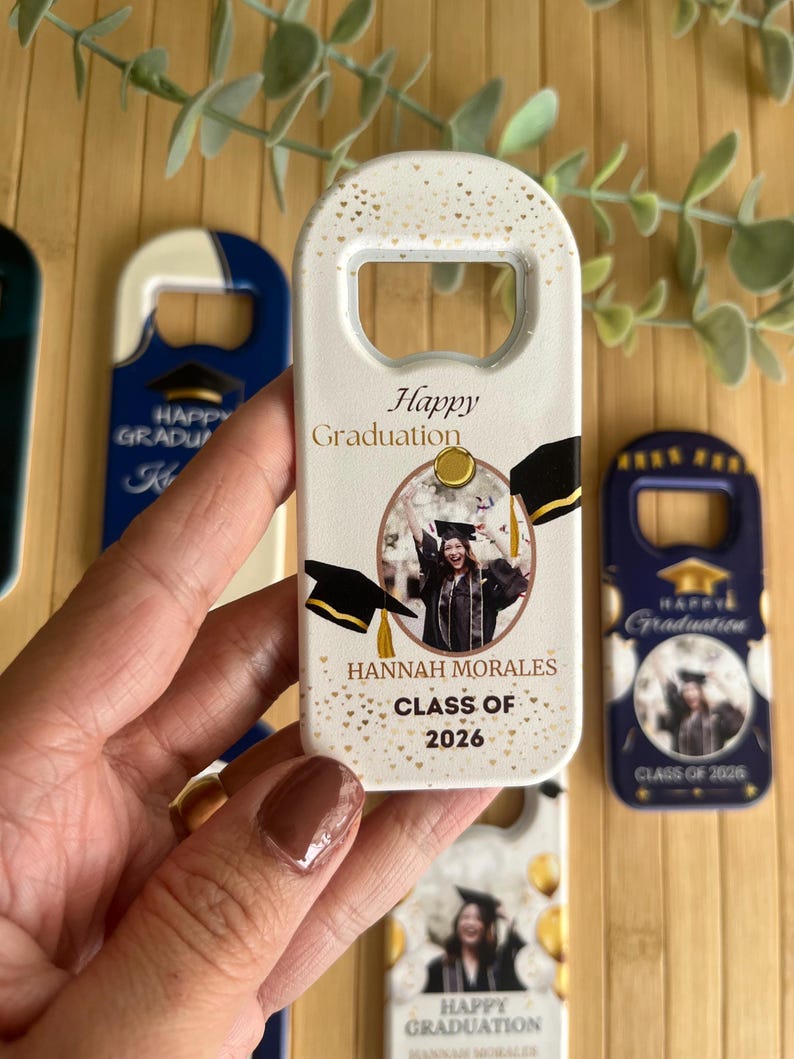 Personalized Graduation Magnet, Class of 2025 Gift, Custom Grad Favor, Gold-Black Themed Gifts image 2