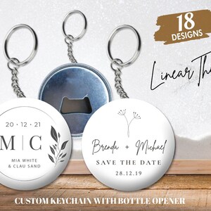 Bruiloft gunst flesopener met sleutelhanger voor gast, aanpasbare dopopener sleutelhanger, gepersonaliseerde sleutelhangers, aangepaste bruiloft sleutelhangers
