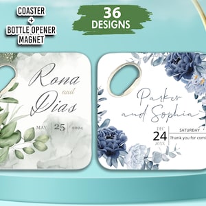 Custom Photo Coaster Magnet, Customizable Bottle Opener, Personalised Wedding Souvenir, Wedding Favours