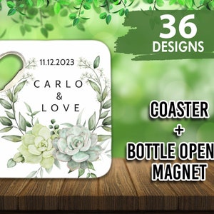Custom Coaster Bottle Opener Magnet, Personalized Wedding Favor, Fridge Magnet,Thank You Gift
