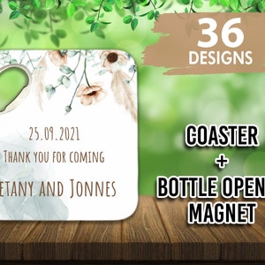 Custom Coaster Bottle Opener Magnet, Personalized Wedding Favor, Party Favors, Thank You Gift