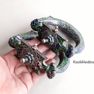 Tribal vintage complete handmade very rare silver enamel sindh anklets pair / free shipping