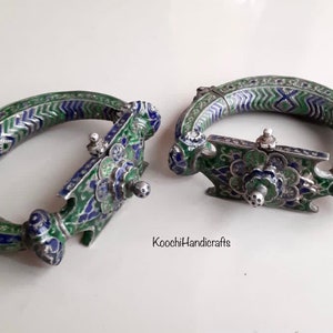 Tribal vintage complete handmade very rare silver enamel sindh anklets pair / free shipping image 2