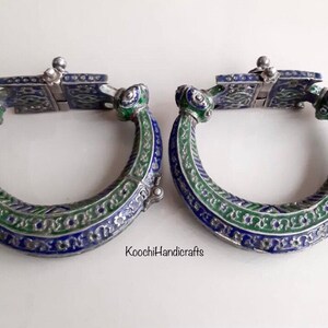 Tribal vintage complete handmade very rare silver enamel sindh anklets pair / free shipping image 6