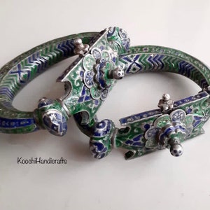 Tribal vintage complete handmade very rare silver enamel sindh anklets pair / free shipping image 5