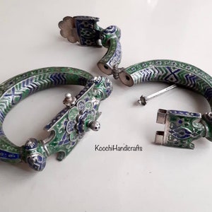 Tribal vintage complete handmade very rare silver enamel sindh anklets pair / free shipping image 4