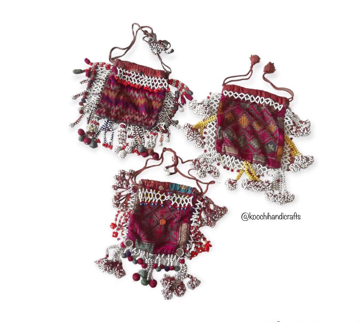 Tribal kochi Swat valley Vintage rare handmade  set of three purses / kohistan valley