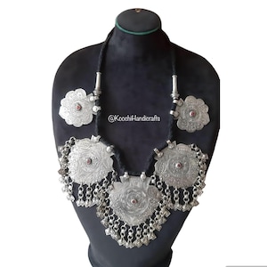 Tribal Vintage Handmade Kuchi Five Pendant Rare Kashmiri Necklace