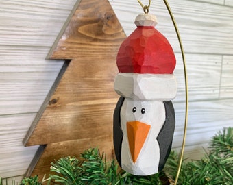 Hand Carved Penguin Ornament | Whittle Penguin | Christmas Tree Ornament | Wood Carved Penguin | Holiday Decor | Woodworking