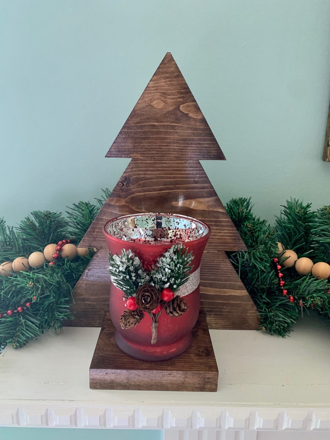 Wooden Christmas Tree Candle Stand Christmas Decoration Etsy