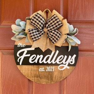 Personalized Door Hanger | Family Welcome Sign | Front Door Decor | Wedding Gift | Last Name Sign | Year Round Wreath