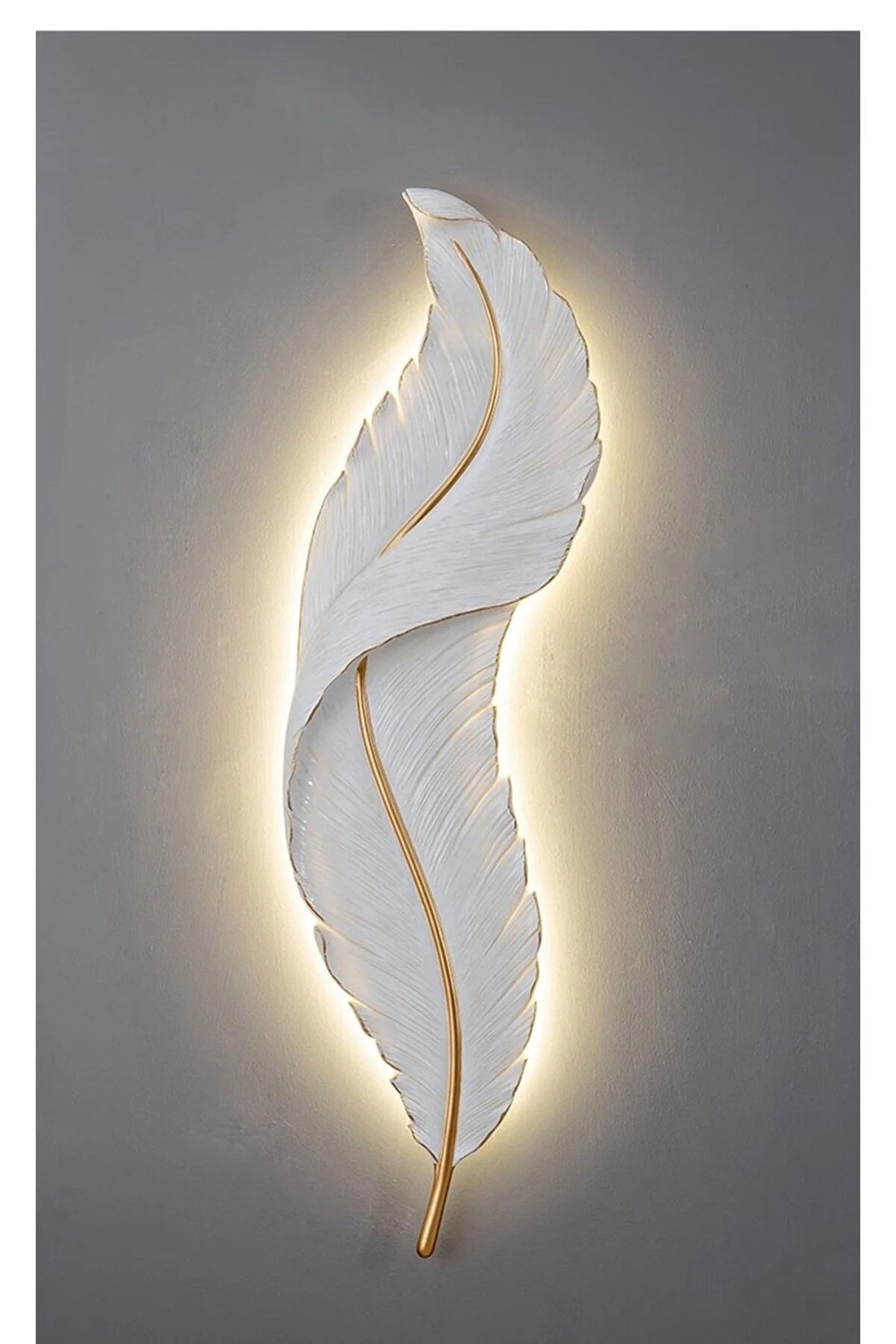 Feather Wall Decor Modern Wall Decor Feather Shape Lighted Etsy