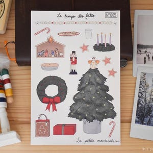 Adesivi natalizi Cottagecore / Autocollants Noël au Québec / Foglio di adesivi natalizi / Papetrie temps des fêtes